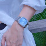D1 Milano Square Maldives Sea Blue Dial Silver Steel Strap Watch for Men - D1-SQBJ05