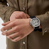 Philipp Plein High-Conic Automatic Silver Dial Black Silicone Strap Watch For Men- PWRAA0123