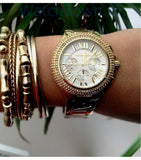 Michael Kors Camille Silver Diamonds Dial Gold Steel Strap Watch for Women - MK5756