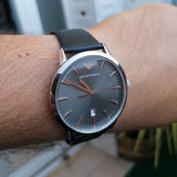 Emporio Armani Ruggero Grey Dial Black Leather Strap Watch for Men  - AR11277