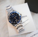 Emporio Armani Sigma Blue Dial Silver Steel Strap Watch for Men - AR11100