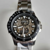 Fossil FB-01 Automatic Skeleton Black Dial Silver Steel Strap Watch for Men - ME3190