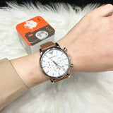 Emporio Armani Luigi Chronograph Silver Dial Brown Leather Strap Watch for Men - AR1846