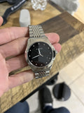 Gucci G Timeless Diamonds Black Dial Silver Steel Strap Watch For Men - YA126405