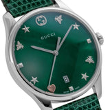 Gucci G-Timeless Green Mother of Pearl Dial Green Leather Strap Watch For Women - YA126585