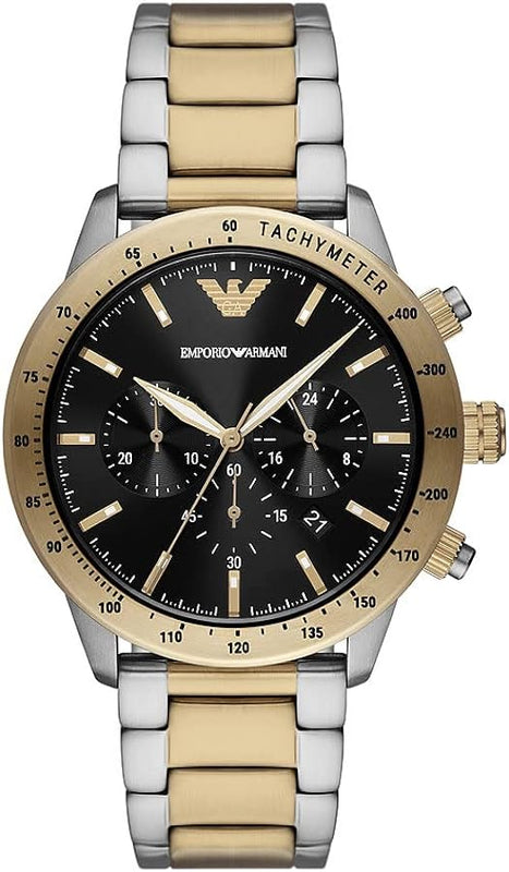 🎁 Emporio Armani Analog Chronograph Black Dial Two Tone Steel Strap Watch For Men - AR11521 (100% off)