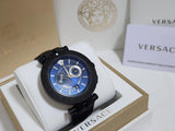 Versace V Race Chronograph Quartz Blue Dial Blue Leather Strap Watch For Men - VEBV00419