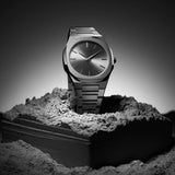D1 Milano Ultra Thin Re-Gun Black Dial Gray Steel Strap Watch for Men - D1-UTBJ41