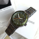 Michael Kors Cunningham Multifunction Chronograph Green Dial Grey Steel Strap Watch For Men - MK7158