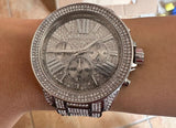Michael Kors Wren Chronograph Crystals Silver Dial Silver Steel Strap Watch For Women - MK6317