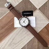 Emporio Armani Luigi Chronograph Silver Dial Brown Leather Strap Watch for Men - AR1846