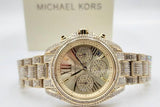 Michael Kors Mini Bradshaw Crystals Gold Dial Gold Steel Strap Watch For Women - MK6494