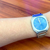 D1 Milano Square Maldives Sea Blue Dial Silver Steel Strap Watch for Men - D1-SQBJ05