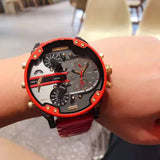 Diesel Mr Daddy 2.0 Chronograph Grey Dial Red Rubber Strap Watch For Men - DZ7430
