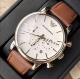 Emporio Armani Luigi Chronograph Silver Dial Brown Leather Strap Watch for Men - AR1846