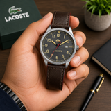Lacoste Continental Gray Dial Brown Leather Strap Watch for Men - 2011020