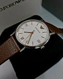 Emporio Armani Kappa Silver Dial Brown Leather Strap Watch for Men - AR11173