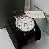 Emporio Armani Kappa Silver Dial Brown Leather Strap Watch for Men - AR11173