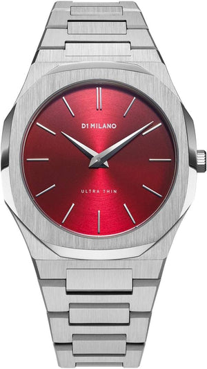 D1 Milano Ultra Thin Red Dial Silver Steel Strap Watch for Men - D1-UTBJ05