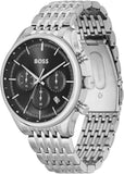 Hugo Boss Gregor Chronograph Black Dial Silver Steel Strap Watch For Men - 1514082