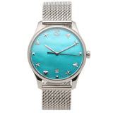 Gucci G-Timeless Turquiose Mother of Pearl Dial Silver Mesh Bracelet Watch For Women - YA1264039