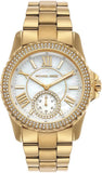 Michael Kors Everest Three Hand Mother of Pearl White Dial Gold Steel Strap Watch For Women - MK7401