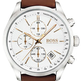 Hugo Boss Grand Prix White Dial Brown Leather Strap Watch for Men - 1513475