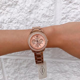 Fossil Stella Rose Gold Dial Rose Gold Steel Strap Watch for Women - ES3590