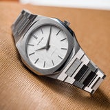 D1 Milano Ultra Thin Linen White Dial Silver Steel Strap Watch for Unisex - D1-UTBJ23