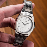 D1 Milano Ultra Thin Linen White Dial Silver Steel Strap Watch for Unisex - D1-UTBJ23
