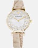 Emporio Armani Gianni T Bar Crystals Silver Dial Brown Leather Strap Watch For Women - AR11518