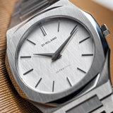 D1 Milano Ultra Thin Linen White Dial Silver Steel Strap Watch for Unisex - D1-UTBJ23