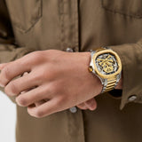 Philipp Plein High-Conic Automatic Gold Dial Silver & Gold Stainless Steel Strap Watch For Men - PWRAA0323