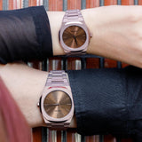 D1 Milano Ultra Thin Brown Dial Gold Steel Strap Watch for Unisex - D1-UTBJ10