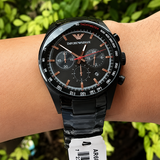 Emporio Armani Sigma Chronograph Black Dial Black Steel Strap Watch for Men - AR6094