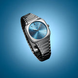 D1 Milano Square Caribbean Blue Dial Silver Steel Strap Watch for Men - D1-SQBJ07