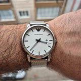 Emporio Armani Luigi White Dial Silver Mesh Strap Watch for Men - AR1812