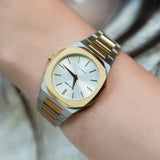 D1 Milano Ultra Thin Silver Dial Two Tone Steel Strap Watch for Women - D1-UTBL34