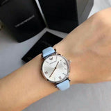 Emporio Armani Gianni T-Bar White Dial Blue Leather Strap Watch for Women - AR1928