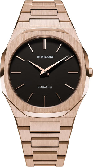 D1 Milano Ultra Thin Black Dial Gold Steel Strap Watch for Men - D1-UTBJ42