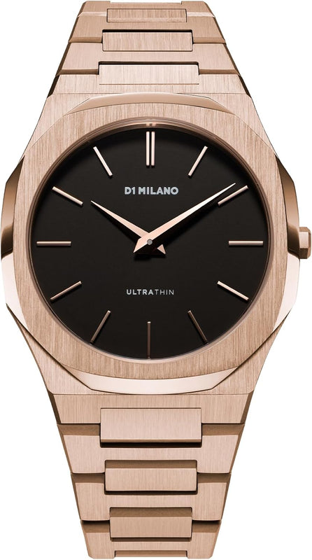 D1 Milano Ultra Thin Black Dial Gold Steel Strap Watch for Men - D1-UTBJ42