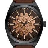 Fossil Everett Automatic Analog Black Dial Brown Leather Strap Watch for Men - ME3207