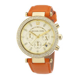 Michael Kors Parker Champagne Dial Orange Leather Strap Watch for Women - MK2279