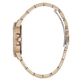 Guess Crown Jewel Multifunction Diamonds White Dial Rose Gold Steel Strap Watch For Women - GW0410L3