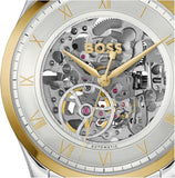 Hugo Boss Principle Skeleton Silver Dial Two Tone Steel Strap Watch for Men - 1514237