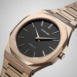 D1 Milano Ultra Thin Black Dial Gold Steel Strap Watch for Men - D1-UTBJ42