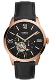 Fossil Townsman Automatic Black Dial Black Leather Strap Watch for Men - ME3170