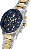 Maserati SFIDA Limited Edition Chronograph Blue Dial Two Tone Steel Strap Watch for Men - R8873640017