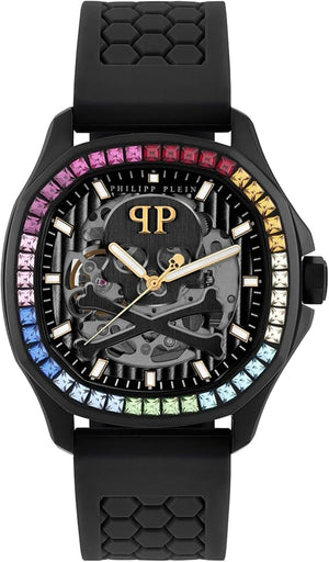 Philipp Plein Skeleton Spectre Black Dial Black Silicone Strap Watch for Men - PWRAA1023