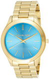 Michael Kors Slim Runway Blue Dial Gold Steel Strap Watch for Women - MK3265